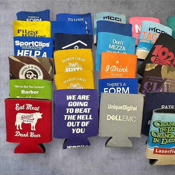 Lot of 61 Used Koozie Coolie Coozies‎ Drink Beer Soda Can Holder Advertising - Picture 2 of 7
